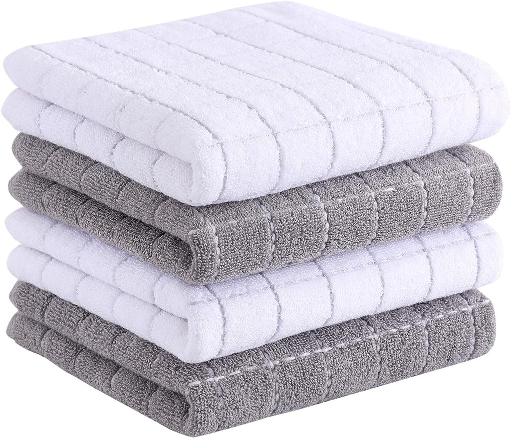 Homaxy 100% Cotton Terry Kitchen Towels(Mixed Color, 13 x 28 Inches), Checkered Designed, Soft and Super Absorbent Dish Towels, 4 Pack