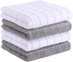 Homaxy 100% Cotton Terry Kitchen Towels(Mixed Color, 13 x 28 Inches), Checkered Designed, Soft and Super Absorbent Dish Towels, 4 Pack