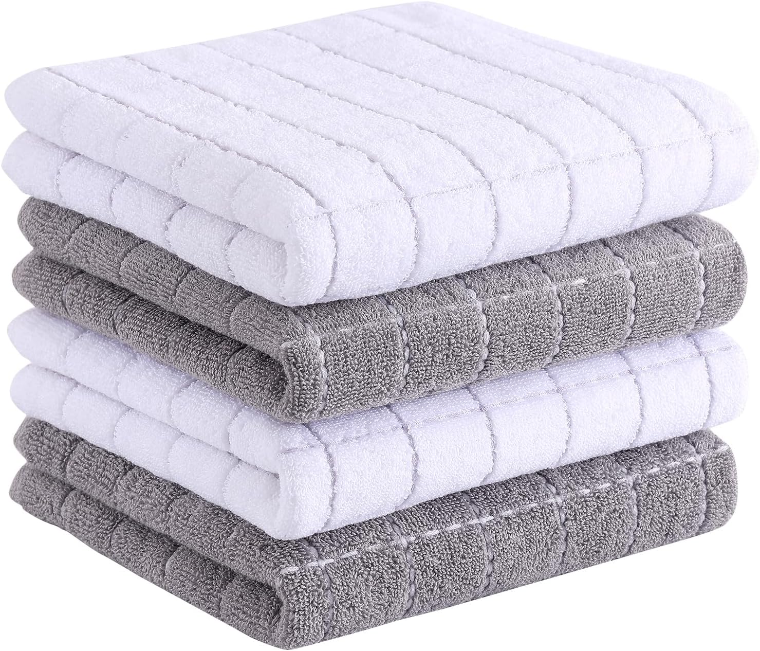 Homaxy 100% Cotton Terry Kitchen Towels(Mixed Color, 13 x 28 Inches), Checkered Designed, Soft and Super Absorbent Dish Towels, 4 Pack