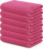 Kitinjoy 100% Cotton Waffle Weave Kitchen Towels, 6-Pack Super Soft and Absorbent Dish Towels for Drying Dishes, Kitchen Hand Towels, 13 in x 28 in, Hot Pink