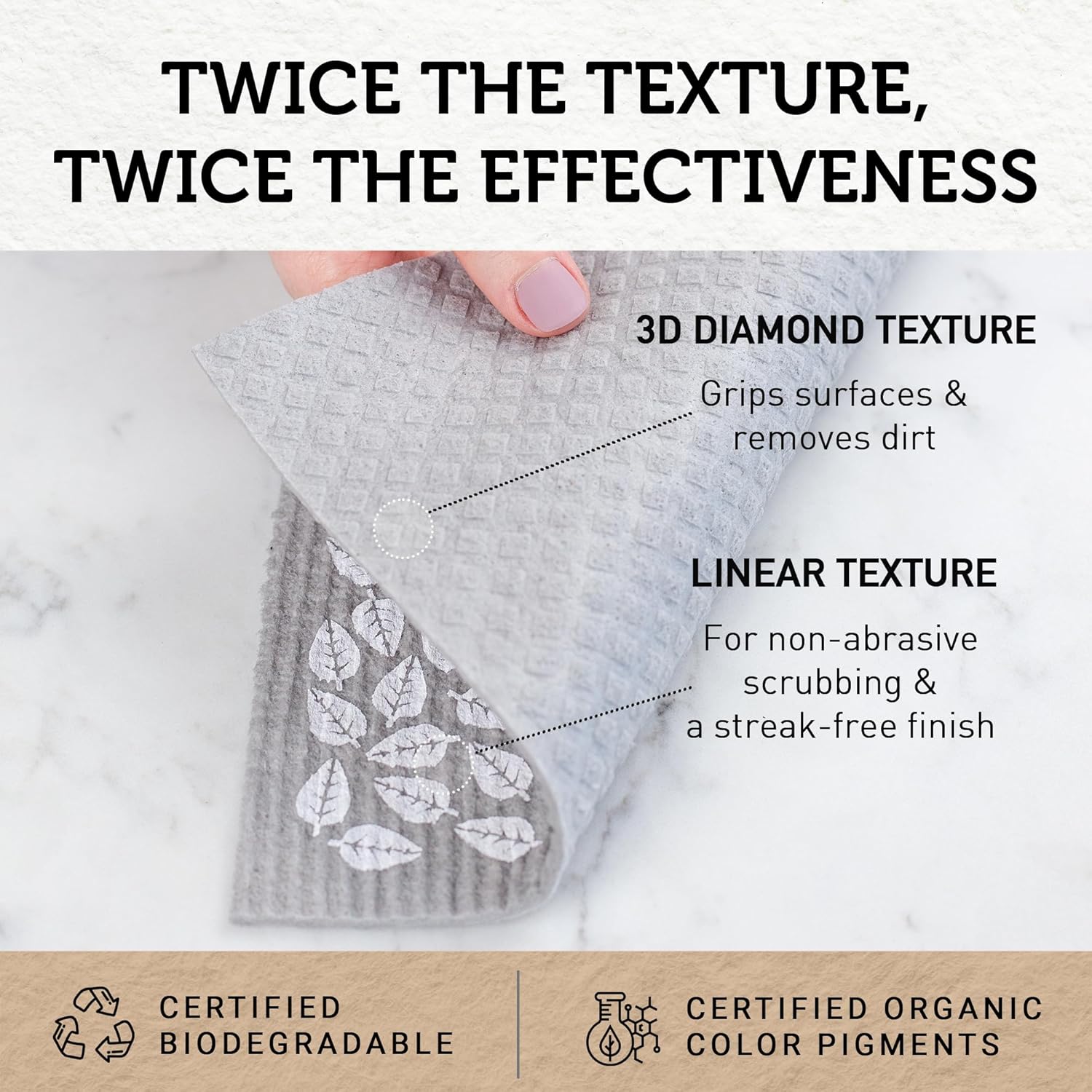 Nordhus Design Large Swedish Dishcloths, 5 Grey Cloths, Made in Sweden - 9.5 x 8 inch Reusable, Washable Cellulose Cotton Kitchen Cloths - Replace Paper Towels, Wipes, Sponges, Dish Rags