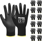 DULFINE Ultra-Thin PU Coated Work Gloves-12 Pairs,Excellent Grip,Nylon Shell Black Polyurethane Coated Safety Work Gloves, Knit Wrist Cuff,Ideal for Light Duty Work. (Small)