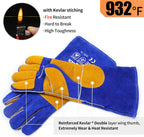 Welding Gloves Fire Heat Resistant: Blue 16IN 932℉ - Fireproof Leather For Stick Mig Flux-Core Welder Forge Blacksmith Fireplace Wood Stove Fire Pit Grill Oven Furnace Handling Dry Ice - Birthday Gift