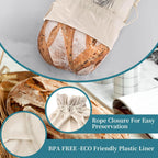 2 Pack of Bread Bags for Homemade Bread，Reusable Linen Sourdough Storage Bags with Plastic Liner,Cotton (17.7" x12")