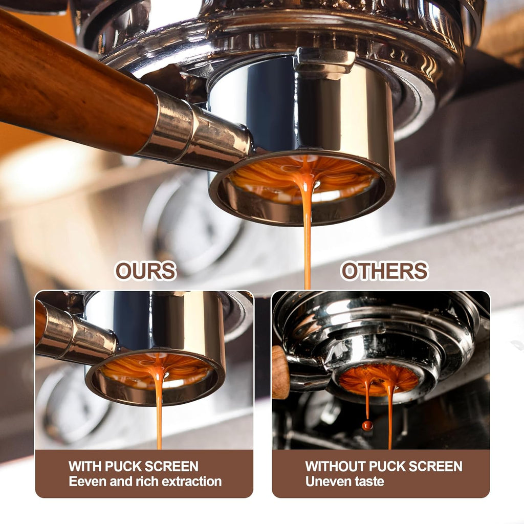54 mm Bottomless Portafilter with Puck Screen, 3 Ears Espresso Portafilter Compatible with Breville Barista Express Machines,Stainless Steel Porta filter and Rosewood Handle