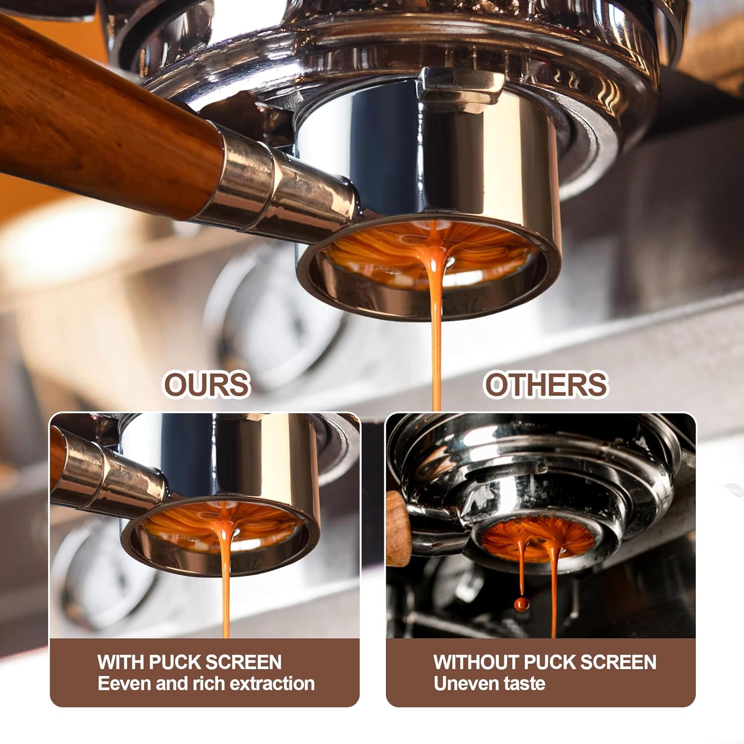 54 mm Bottomless Portafilter with Puck Screen, 3 Ears Espresso Portafilter Compatible with Breville Barista Express Machines,Stainless Steel Porta filter and Rosewood Handle