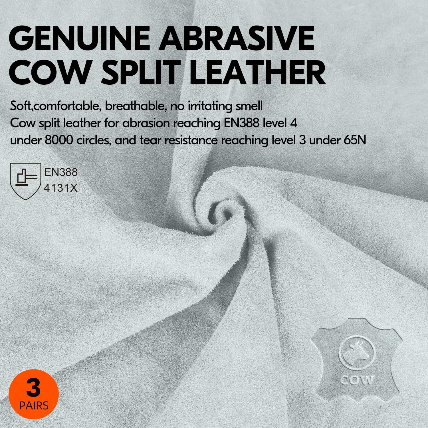 Vgo... 3-Pairs Unlined Cowhide Split Leather Work and Driver Gloves, for Heavy Duty, Truck Driving, Warehouse, Gardening, Farm (Size XL, White, CB9501)