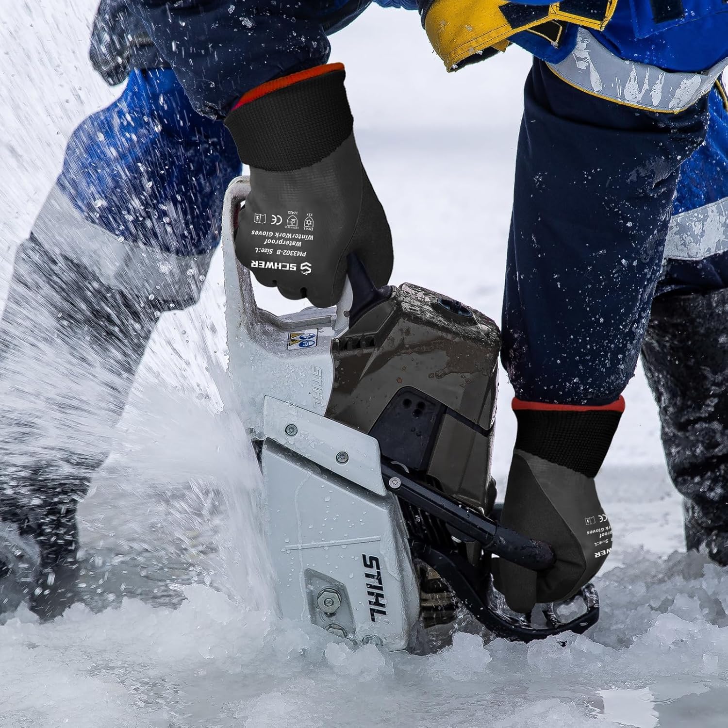Schwer FreezeGuard Winter Work Gloves, ANSI A2 Cut Resistant Freezer Gloves for Outdoor Cold Weather Keep Hands Warm, Waterproof Gloves for Shoveling Snow, Ice Fishing, XXL