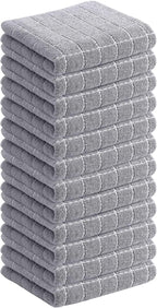 Homaxy 100% Cotton Terry Kitchen Dish Cloths, Ultra Soft and Absorbent Dish Towels for Kitchen, Suitable for Drying and Washing Dishes, 12 Pack, 12 x 12 Inches, Light Grey