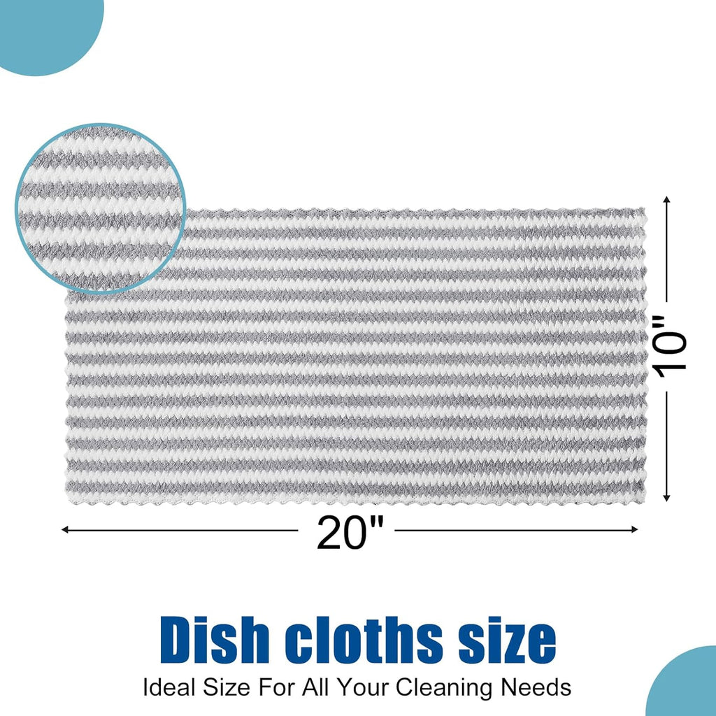 Homaxy Kitchen Towels(12 Pack, 10 x 20 inches), Ultra Soft and Absorbent Dish Towels, Reusable Fast Drying Microfiber Cleaning Cloth, Coral Velvet Wave Design No-lint, Grey