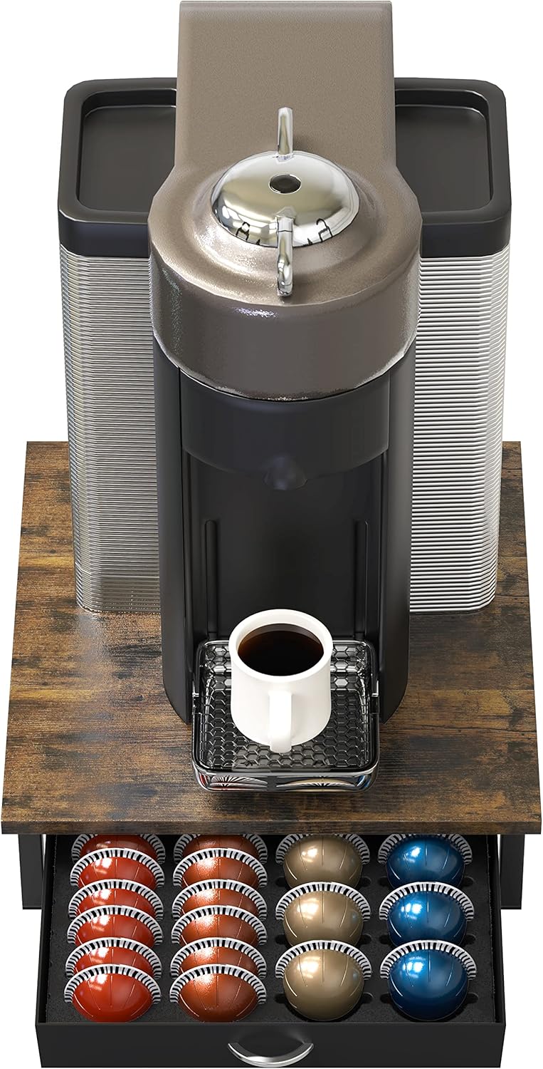 DecoBrothers Vertuo Pod Holder Drawer, 24 Large or 48 Small Nespresso Capsule Organizer, Rustic Brown