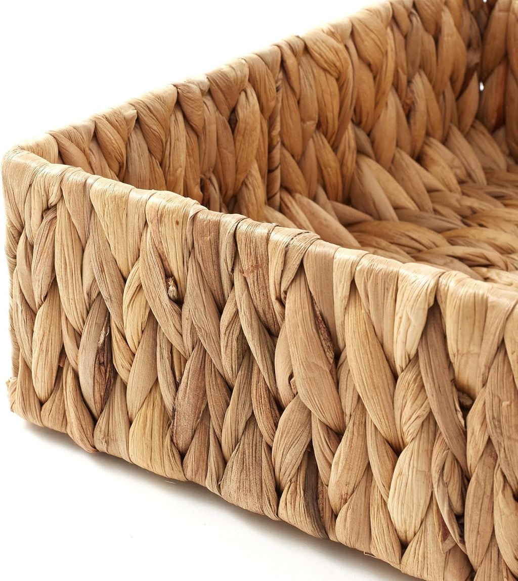 Casafield Set of 2 Bathroom Storage Baskets, Natural - Water Hyacinth, 15.75" W x 11.25" D x 3.25" H, Woven Toilet Tank Topper Bins for Organizing Tissues, Toilet Paper, Toiletries, Shelves