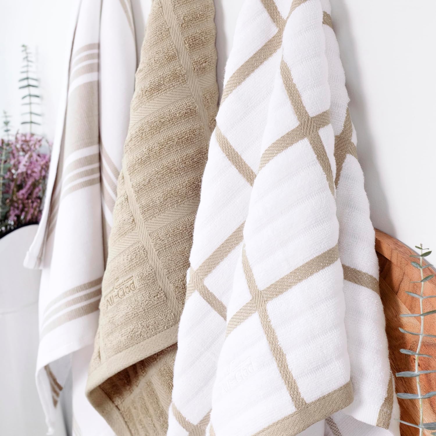 All-Clad Solid & Coordinate Kitchen Towels: Highly Absorbent, Super Soft Long Lasting 100% Cotton, 17" x 30" Tea Towels for Cleaning & Drying Dishes, Pans, Glassware, Countertops, 4-Pack, Cappuccino