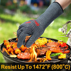 QUWIN BBQ Gloves, Oven Gloves 1472℉ Extreme Heat Resistant, Grilling Gloves Silicone Non-Slip Oven Mitts, Kitchen Gloves for BBQ, Grilling, Cooking, Baking-1 Pair… (Grey, One Size(Long Cuff))