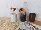 Stoneware Coffee Bar Utensil Holder Tea & Coffee Spoon & Stirrer Holder for Stir Stick Straw Teaspoon Holder Spoon Cup Small Utensil Jar (White)