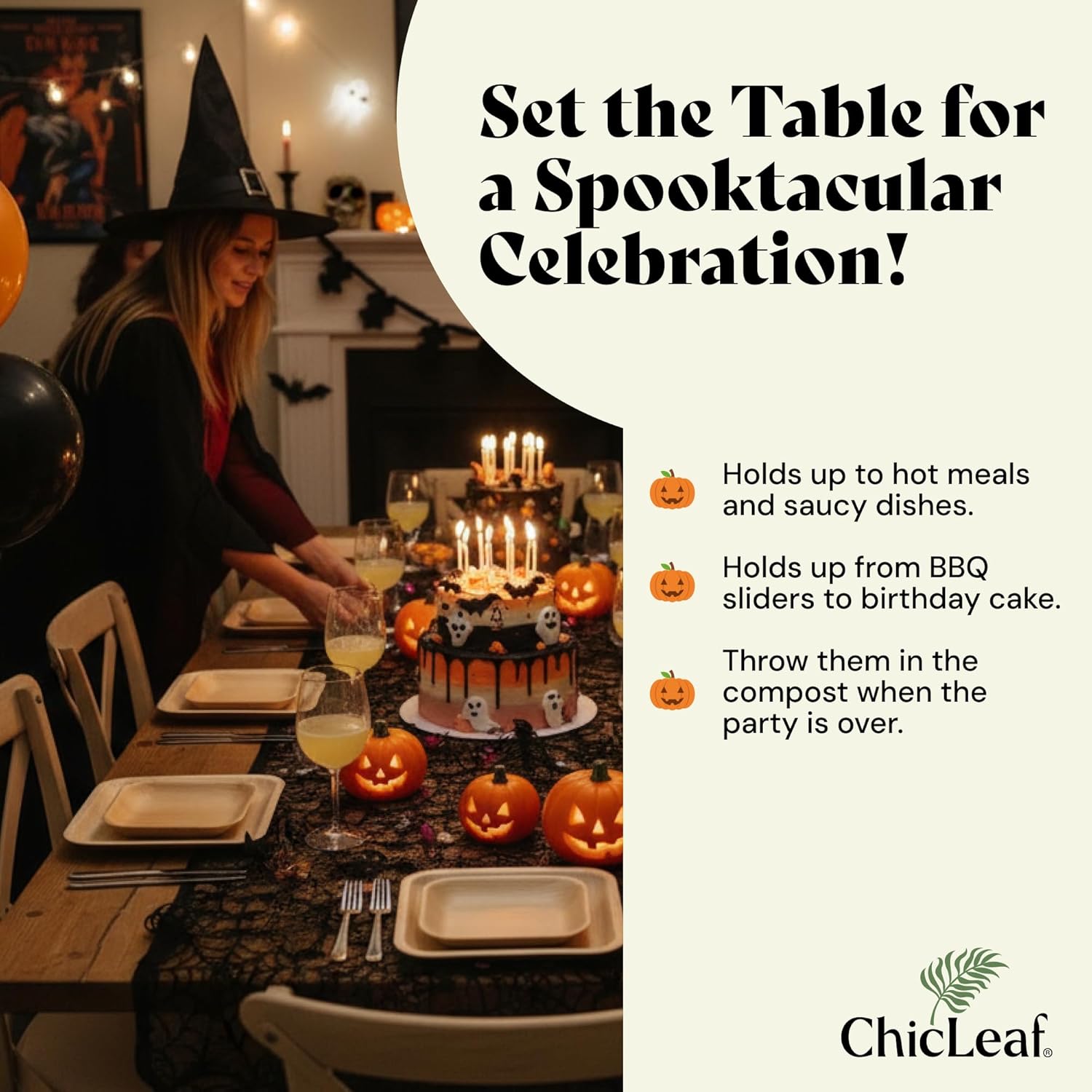 Chic Leaf Palm Leaf Disposable Bamboo Plates - Square Party Plates for Weddings, Parties, Event Appetizers - Biodegradable & Compostable - Party Supplies (8", 20 Pack)