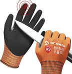 Schwer ProGuard Highest Level Cut Resistant Work Gloves PR3326 for Extreme Protection，ANSI A9 Cut Gloves with Reinforced Thumb, Non Slip, Non PFAS, Durable, Touch-screen, Orange 1 Pair(XXL)