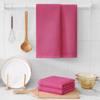 Kitinjoy 100% Cotton Waffle Weave Kitchen Towels, 4-Pack Super Soft and Absorbent Dish Towels for Drying Dishes, Kitchen Hand Towels, 13 in x 28 in, Hot Pink