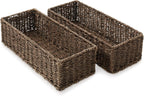 Casafield Set of 2 Bathroom Storage Baskets, Espresso - Seagrass, 16" W x 6.75" D x 4.25" H, Woven Toilet Tank Topper Bins for Organizing Tissues, Toilet Paper, Toiletries, Shelves