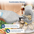 Dowellife Level 5 Cut Resistant Gloves with Silicone Coating, Food Grade Kitchen Knife Safety Gloves, Work Gloves for Chef, Mandoline Oyster Shucking Meat Cutting Wood Carving (Gray Large), Grey