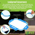 FIT Strong & Healthy Glass Meal Prep Containers with Lids, 1 & 2 & 3 Compartments – Portion Control Containers, Glass Lunch Box, Food Storage, Leak-Proof, Oven & Freezer Safe, 35 oz, Blue, 3 Pack