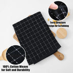 Homaxy 100% Cotton Terry Kitchen Towels(Black, 20 x 28 inches), Checkered Designed, Soft and Super Absorbent Dish Towels, Large 4 Pack