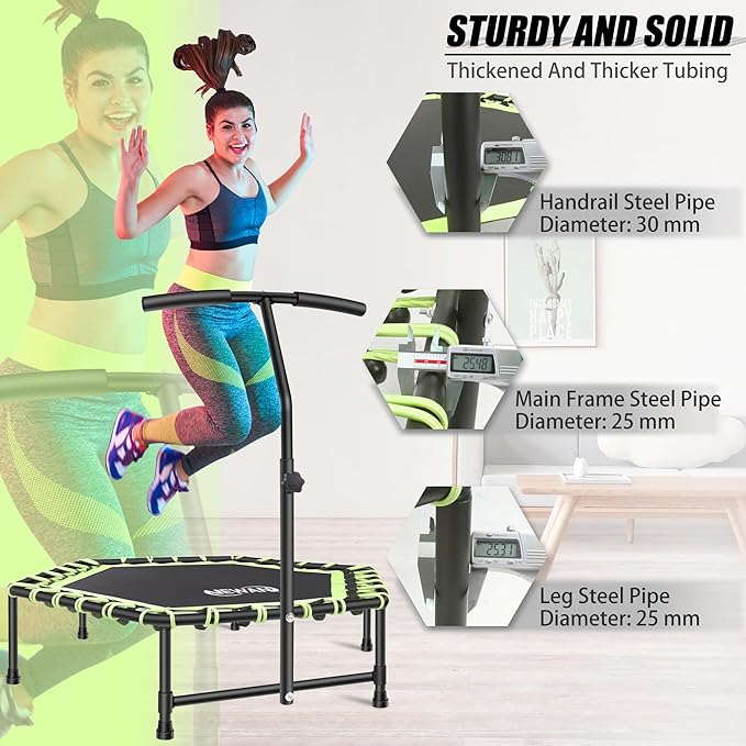Newan 45'' Fitness Trampoline with Adjustable Handle Bar, Silent Trampoline Bungee Rebounder Jumping Cardio Trainer Workout for Adults - Mini Trampoline Max Limit 330 lbs