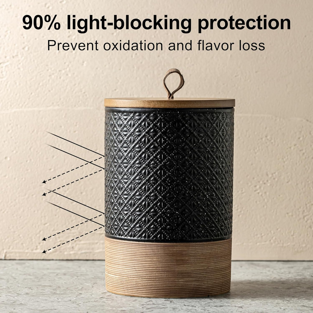 Ceramic Jar with Lid, Airtight Coffee Container, Kitchen Food Storage Jar for Coffee Bean Spice Sugar Cookie, Stackable Decorative Jars for Housewarming Gift, Coffee Bar Decor, Black 28 fl.oz