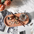 Koville Turkish Red Travertine Tray, 10" x 5" Vanity Decorative Marble Tray for Bathroom, Home Décor Trays for Countertop Organizer, Catchall Trays for Perfume, Candles, Jewelry