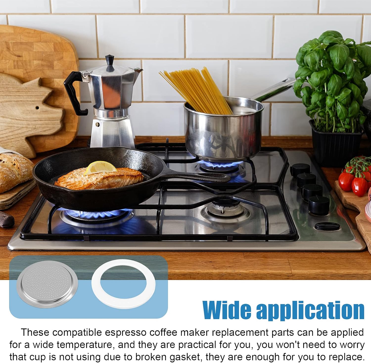 6 Pieces Moka Pot Replacement Cup Gasket with 2 Pcs Stainless Filter Silicone Moka Express Replacement Seals Funnel Kits Compatible Espresso Coffee Maker Parts(2-cup)