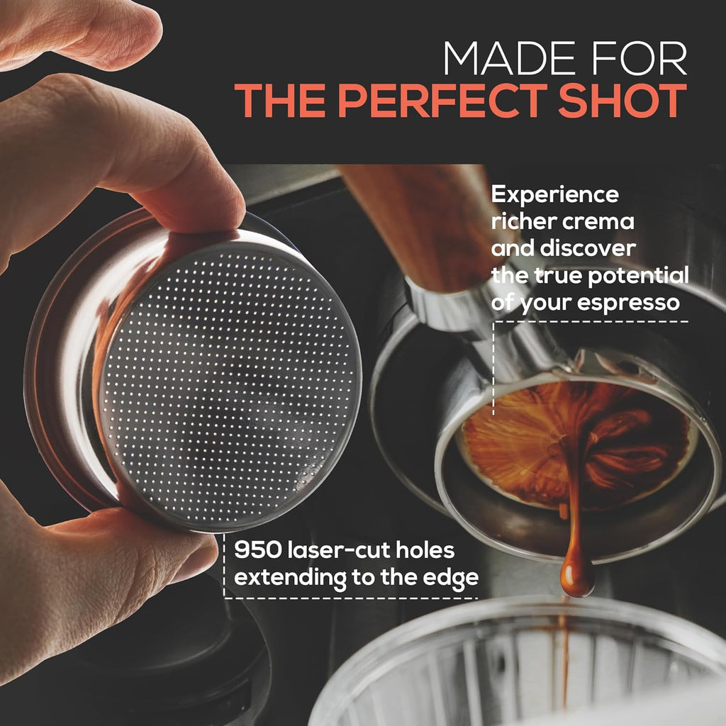 Bottomless Portafilter 54mm Fits Breville Machines – Precision Basket with 950 Laser-Cut Holes for High Extraction