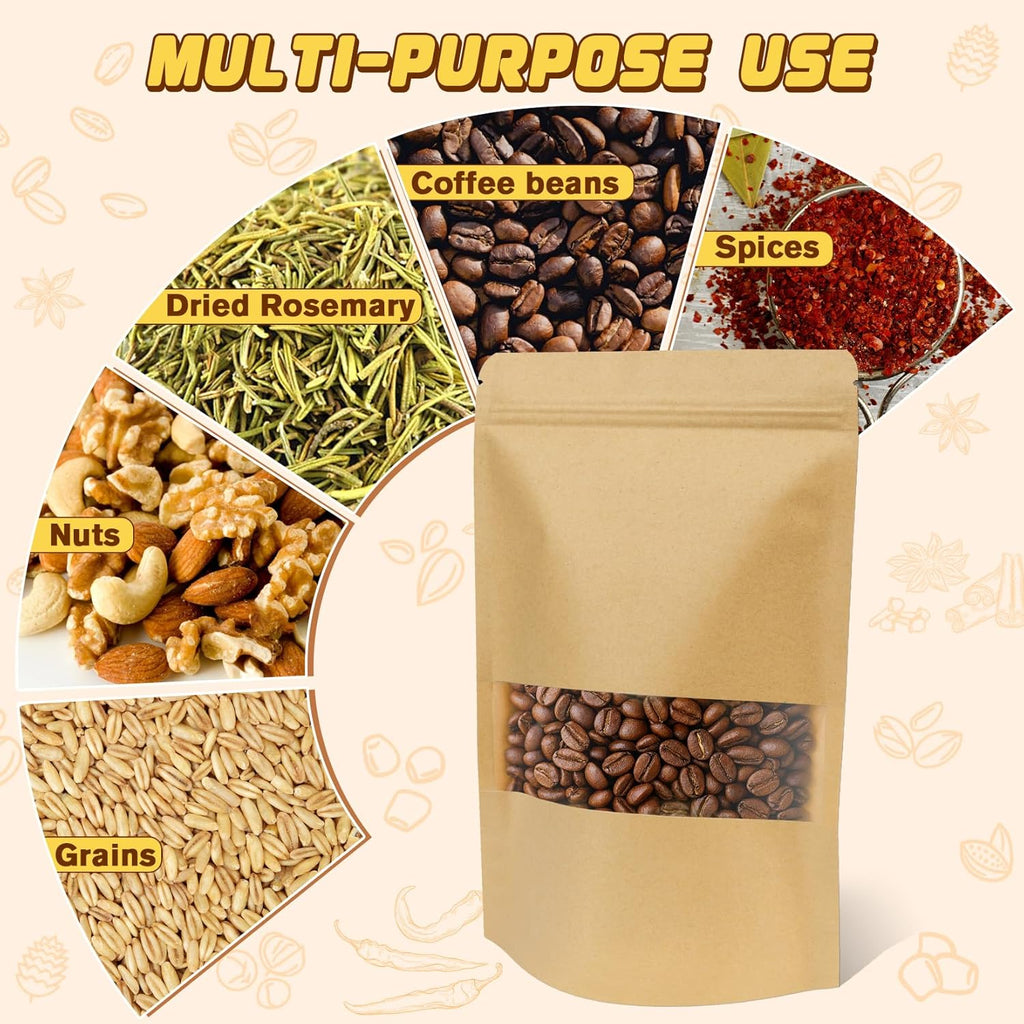 Resealable Smell Proof Bag, 50 Pcs Zip Lock Bags with Window, Reusable Snack Bags, Stand Up Pouches Heat Sealable, Food Storage Baggies for Cookies, Herbs, Tea, Coffee, Spice, Jerky