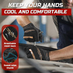 HANDLANDY Mens Work Gloves Touch screen, Utility Mechanic Gloves, Flexible Breathable Fit- Padded Knuckles & Palm