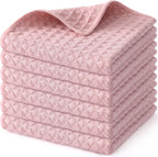 Homaxy Microfiber Waffle Weave Kitchen Dish Cloths, 12 x 12 Inch Ultra Absorbent and Solid Color Dish Towels for Kitchen Fast Drying Dishcloth for Washing Dishes, 6 Pack, Pink