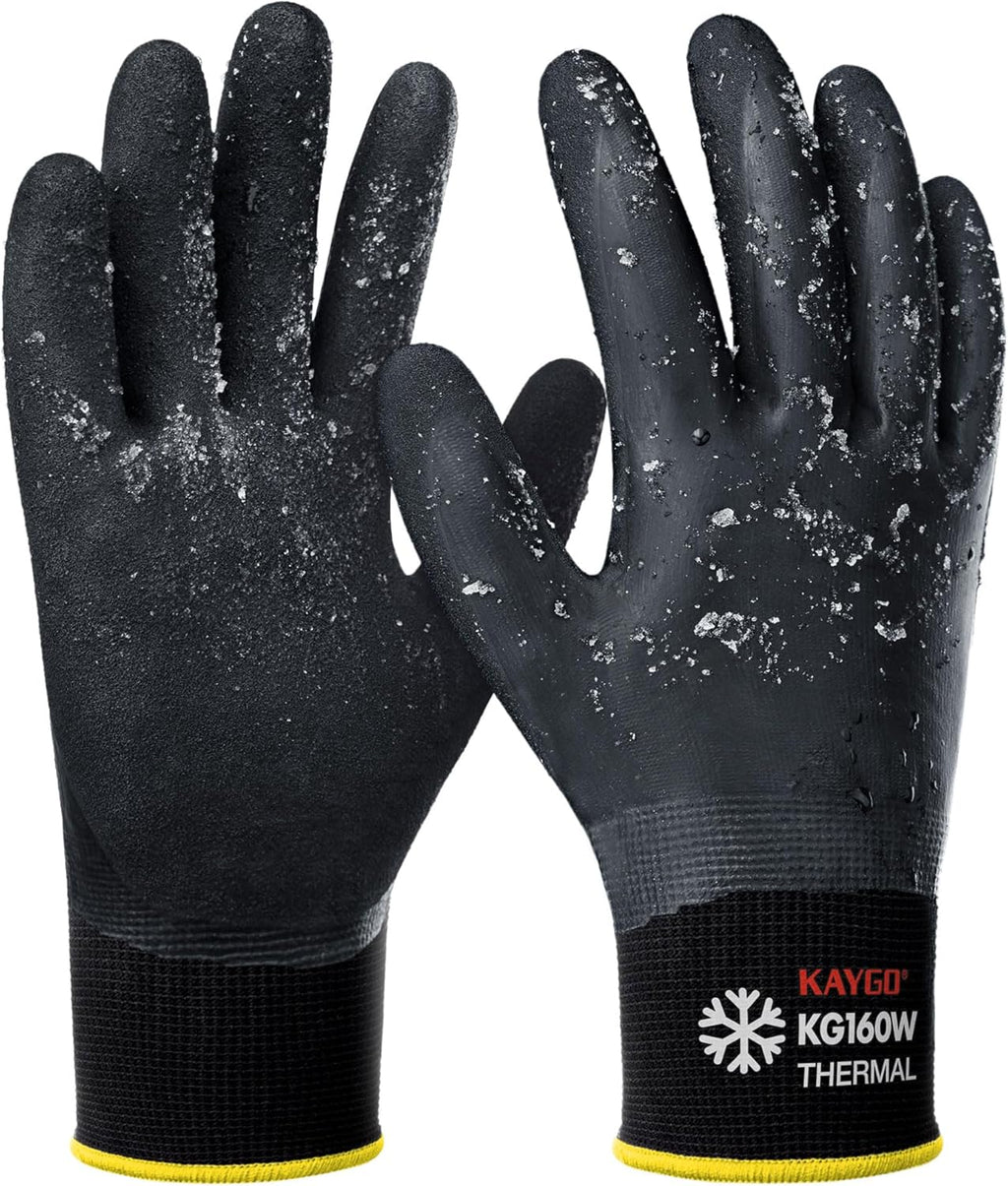 KAYGO Winter Waterproof Work Gloves for Men and Women, Thermal Insulated Freezer Rubber Coated Gloves,Super Grip,XL, KG160