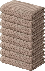 Kitinjoy 100% Cotton Waffle Weave Kitchen Towels, 8-Pack Super Soft and Absorbent Dish Towels for Drying Dishes, Kitchen Hand Towels, 13 in x 28 in, Tan