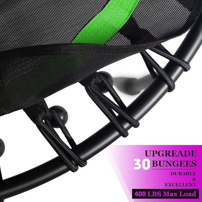 DARCHEN 400LBS Rebounder Trampoline for Adults, Indoor Mini Trampoline Silent Fitness Trampoline Small Bungee Rebounder Jumping Cardio Trainer Workout Exercise Workout with Handrail Bar [40 Inch]