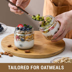 NETANY 4-pack 8oz Glass jars with Airtight Lids, Overnight Oats Containers with Bamboo Lids, Wide mouth Mason Salad jars, Glass Food Storage Containers for Snacks Yogurt Spice Sugar