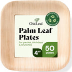 Chic Leaf Compostable & Biodegradable Palm Leaf Disposable Bamboo Plates - Disposable Party Plates for Appetizers - Party Supplies (4'' - 50 Pack)