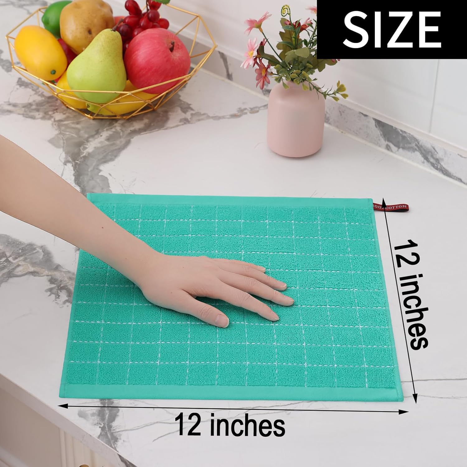 Homaxy 100% Cotton Terry Kitchen Dish Cloths, Ultra Soft and Absorbent Dish Towels for Kitchen, Suitable for Drying and Washing Dishes, 6 Pack, 12 x 12 Inches, Turquoise