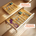 Utoplike Extra Large Kitchen Drawer Organizer, Expandable Bamboo Drawer Holder for Utensils, Silverware, Flatware, 7-9 Slots Cutlery Tray
