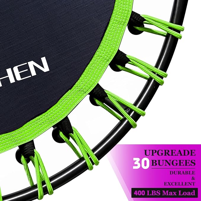DARCHEN 400LBS Rebounder Trampoline for Adults, Indoor Mini Trampoline Silent Fitness Trampoline Small Bungee Rebounder Jumping Cardio Trainer Workout Exercise Workout with Handrail Bar [40 Inch]