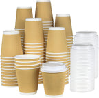 NYHI 100 10 oz Ripple Kraft Paper Cups Brown Hot Cold 3 Layer Rippled Small Insulated Disposable Coffee Cups for Cappuccino Hot Cocoa or Iced Drinks