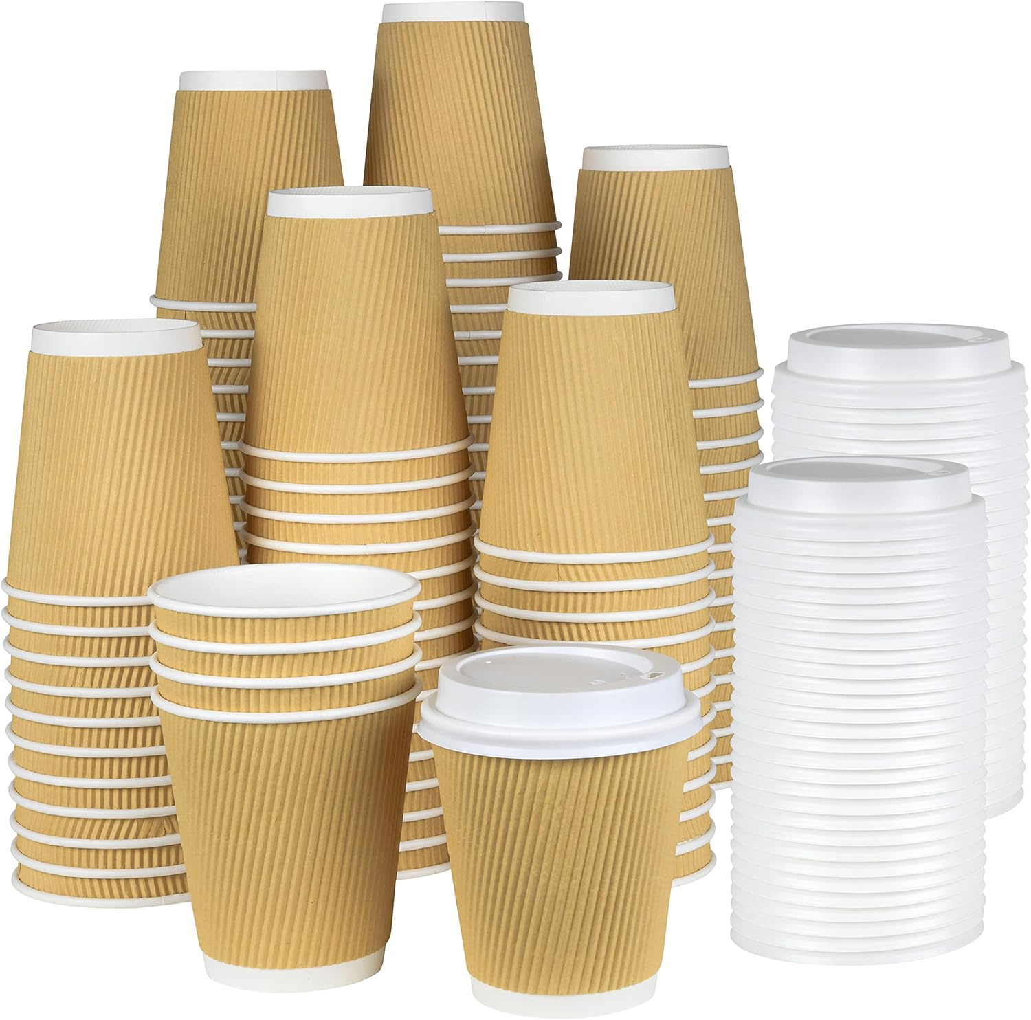 NYHI 100 10 oz Ripple Kraft Paper Cups Brown Hot Cold 3 Layer Rippled Small Insulated Disposable Coffee Cups for Cappuccino Hot Cocoa or Iced Drinks