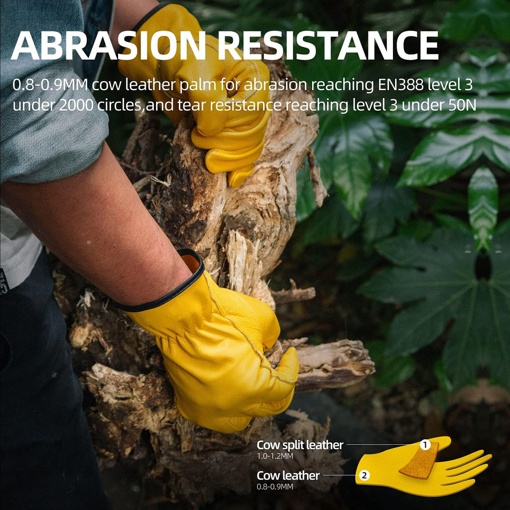 Vgo... 1-Pair Unlined Cow Grain Leather Work and Driver Gloves with Cow Split Leather Palm Patch (Size S, Gold,CA9590)