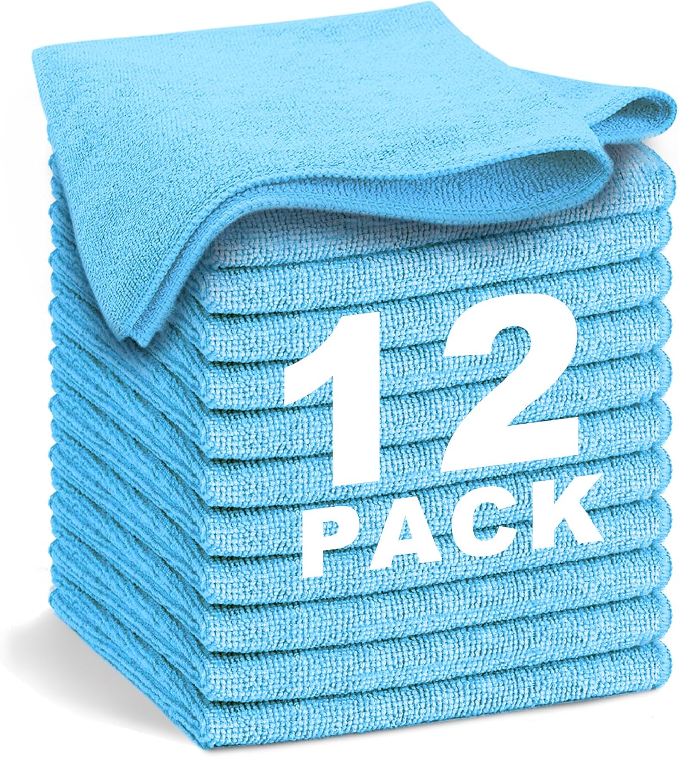 Blue Microfiber Cleaning Cloth 13"x13", Ultra Soft Absorbent Microfiber Cleaning Rags for Housekeeping Cleaning Supplies, Lint Free Reusable Cleaning Cloths for House Washable, Pack of 12