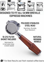 54mm Bottomless Portafilter Breville Compatible Rosewood Handle & Naked 18-21 Gram Filter Basket Included, Fits Barista Express, Pro, Touch, Bambino Plus, Infuser, Duo Temp Pro Impress