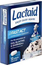 Lactaid Fast Act Lactose Intolerance Relief Caplets with Lactase Enzyme to Prevent Gas, Bloating & Diarrhea Due to Lactose Sensitivity, Ideal for Travel & On-The-Go, 12 Packs of 1-Count