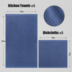 Fintale 100% Cotton Kitchen Towels and Dishcloths Set, 12 x 12 & 15 x 25 Inches, Set of 10 Bulk Super Soft and Absorbent Terry Cloth Dish Towels, Quick Drying Hand Towels with Hanging Loop, Navy Blue