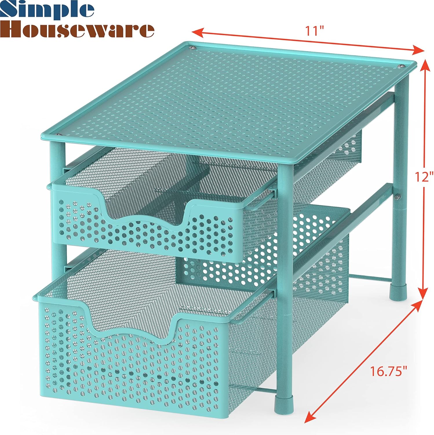 Simple Houseware Stackable 2 Tier Sliding Basket Organizer Drawer, Turquoise